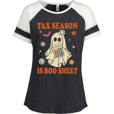 Funny Accountant Tax Season Is Boo Sheet CPA Halloween Ghost Enza Ladies Jersey Colorblock Tee