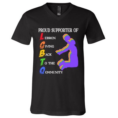 Funny Ahh Tees Proud Supporter Of Lebron Giving Back To The Qommunity V-Neck T-Shirt