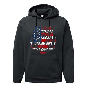 Funny American Tiger Patriotic Usa Flag Performance Fleece Hoodie