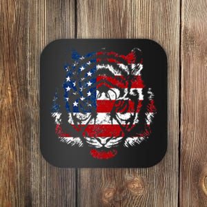 Funny American Tiger Patriotic Usa Flag Coaster