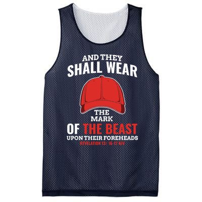 Funny Anti Trump Mark Of The Beast Red Hat Liberal Gift Mesh Reversible Basketball Jersey Tank