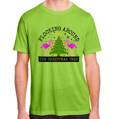 Flocking Around The Christmas Tree Pink Flamingo Christmas Gift Adult ChromaSoft Performance T-Shirt