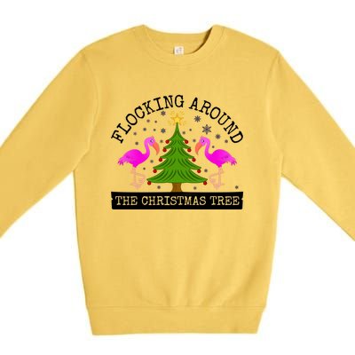 Flocking Around The Christmas Tree Pink Flamingo Christmas Gift Premium Crewneck Sweatshirt