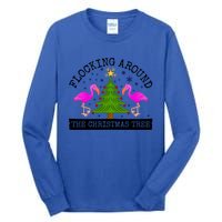 Flocking Around The Christmas Tree Pink Flamingo Christmas Gift Tall Long Sleeve T-Shirt