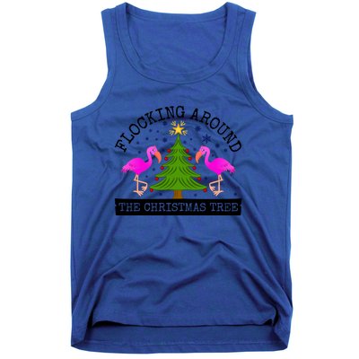 Flocking Around The Christmas Tree Pink Flamingo Christmas Gift Tank Top