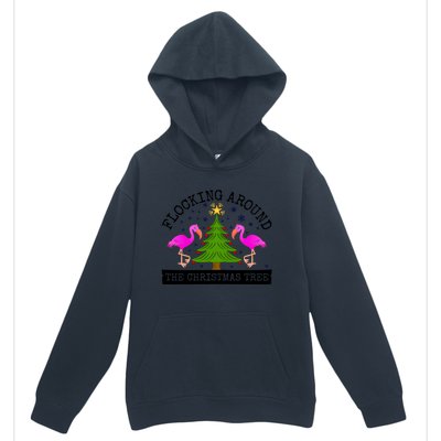 Flocking Around The Christmas Tree Pink Flamingo Christmas Gift Urban Pullover Hoodie