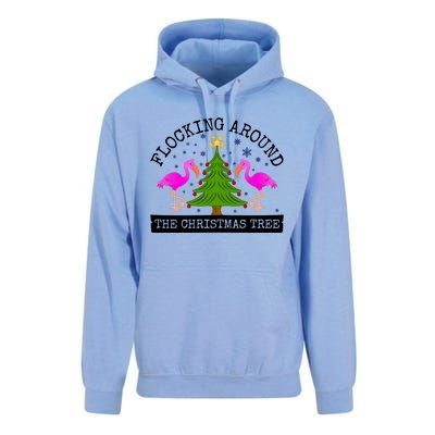 Flocking Around The Christmas Tree Pink Flamingo Christmas Gift Unisex Surf Hoodie