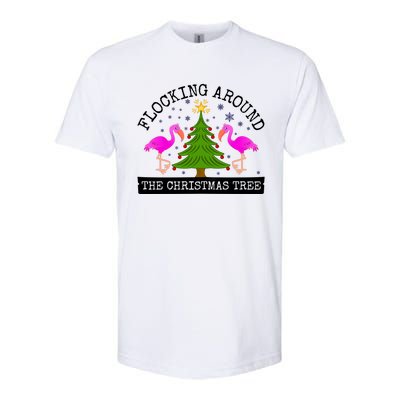 Flocking Around The Christmas Tree Pink Flamingo Christmas Gift Softstyle CVC T-Shirt