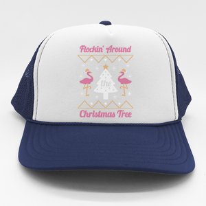 Flockin Around The Christmas Tree Flamingo Ugly Christmas Cool Gift Trucker Hat