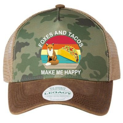 Foxes And Tacos Make Me Happy Retro Sunset Legacy Tie Dye Trucker Hat