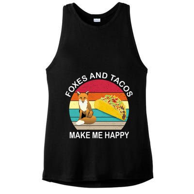 Foxes And Tacos Make Me Happy Retro Sunset Ladies PosiCharge Tri-Blend Wicking Tank