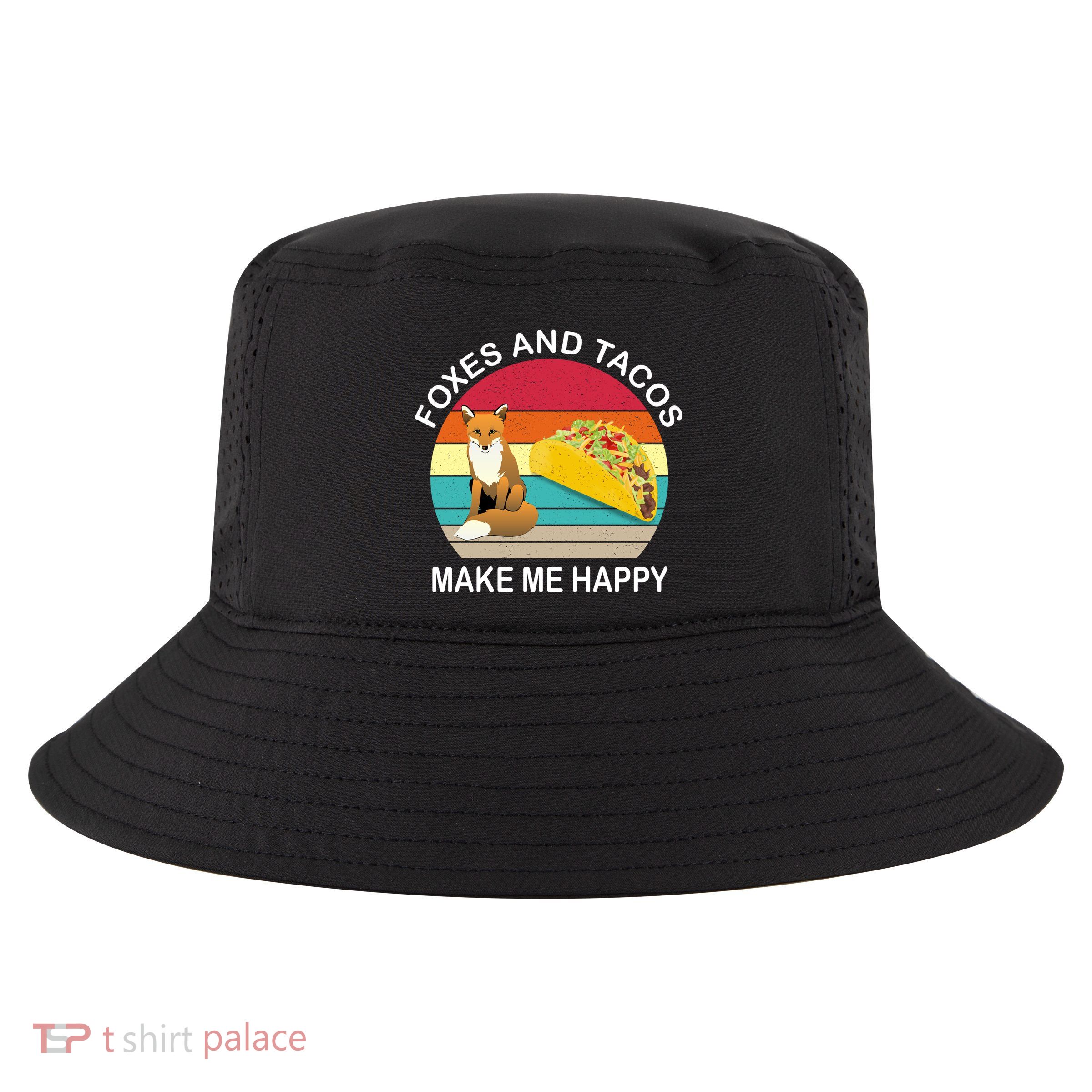 Foxes And Tacos Make Me Happy Retro Sunset Cool Comfort Performance Bucket Hat