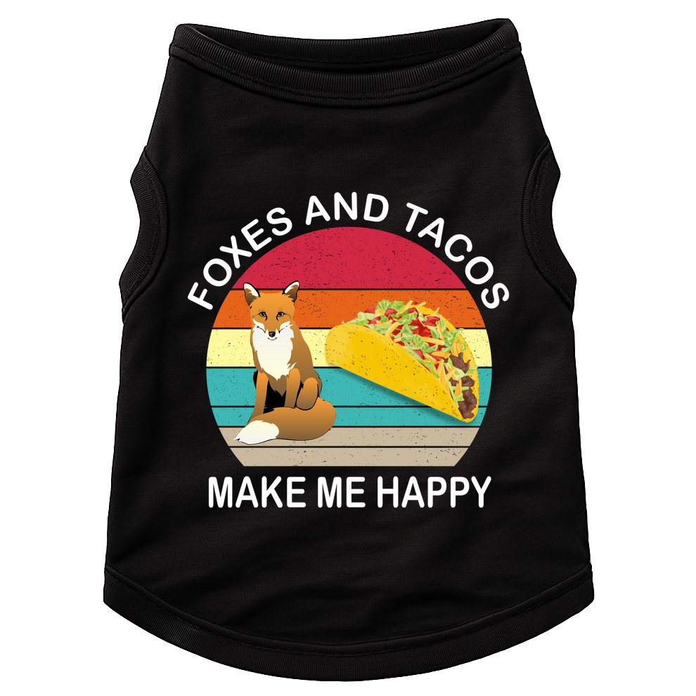 Foxes And Tacos Make Me Happy Retro Sunset Doggie Tank