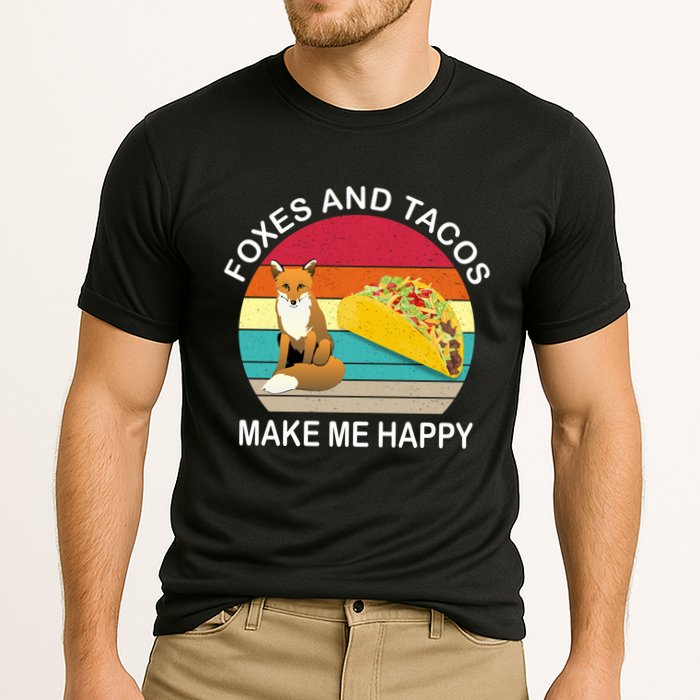 Foxes And Tacos Make Me Happy Retro Sunset Performance Shirt