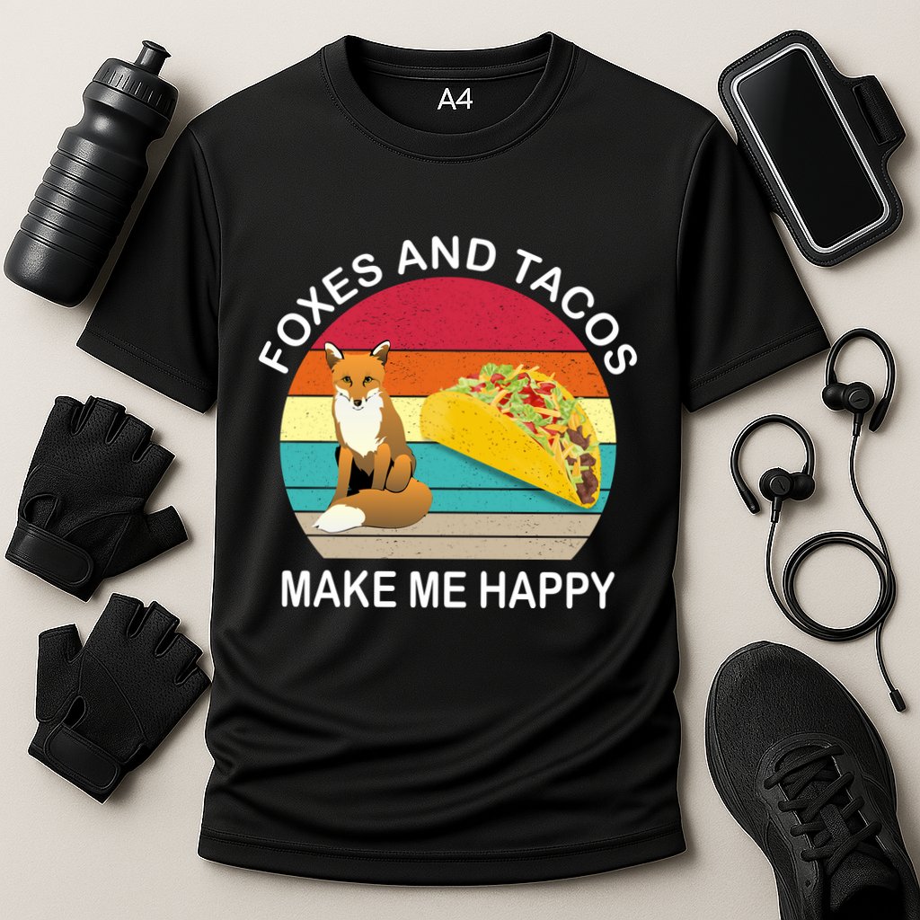 Foxes And Tacos Make Me Happy Retro Sunset Performance Shirt