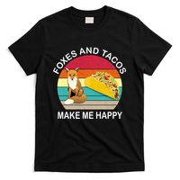 Foxes And Tacos Make Me Happy Retro Sunset T-Shirt