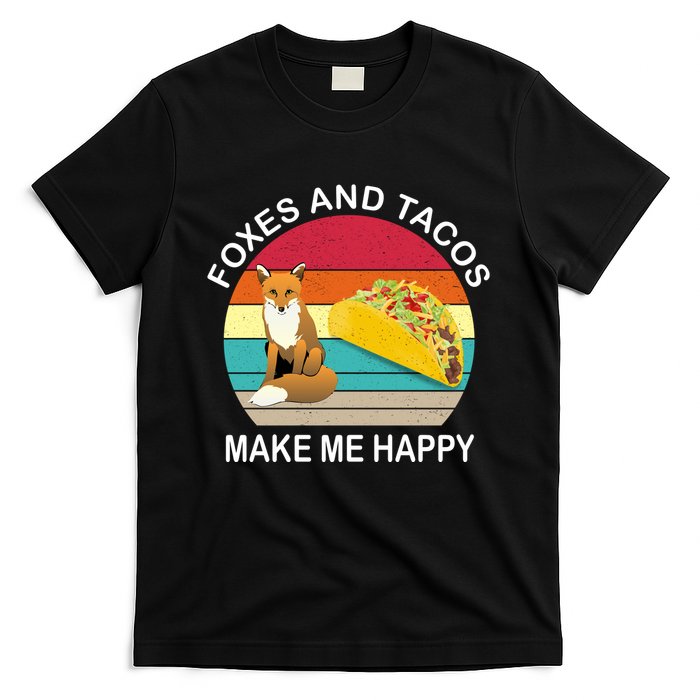 Foxes And Tacos Make Me Happy Retro Sunset T-Shirt