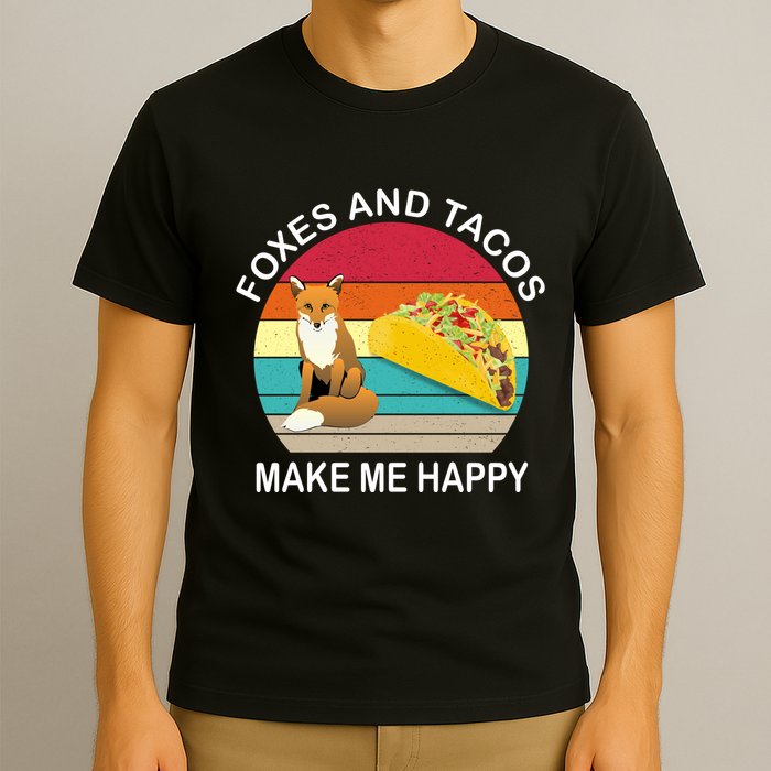 Foxes And Tacos Make Me Happy Retro Sunset T-Shirt
