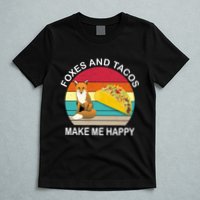 Foxes And Tacos Make Me Happy Retro Sunset T-Shirt