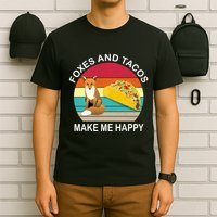 Foxes And Tacos Make Me Happy Retro Sunset T-Shirt