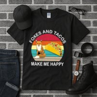 Foxes And Tacos Make Me Happy Retro Sunset Tall T-Shirt