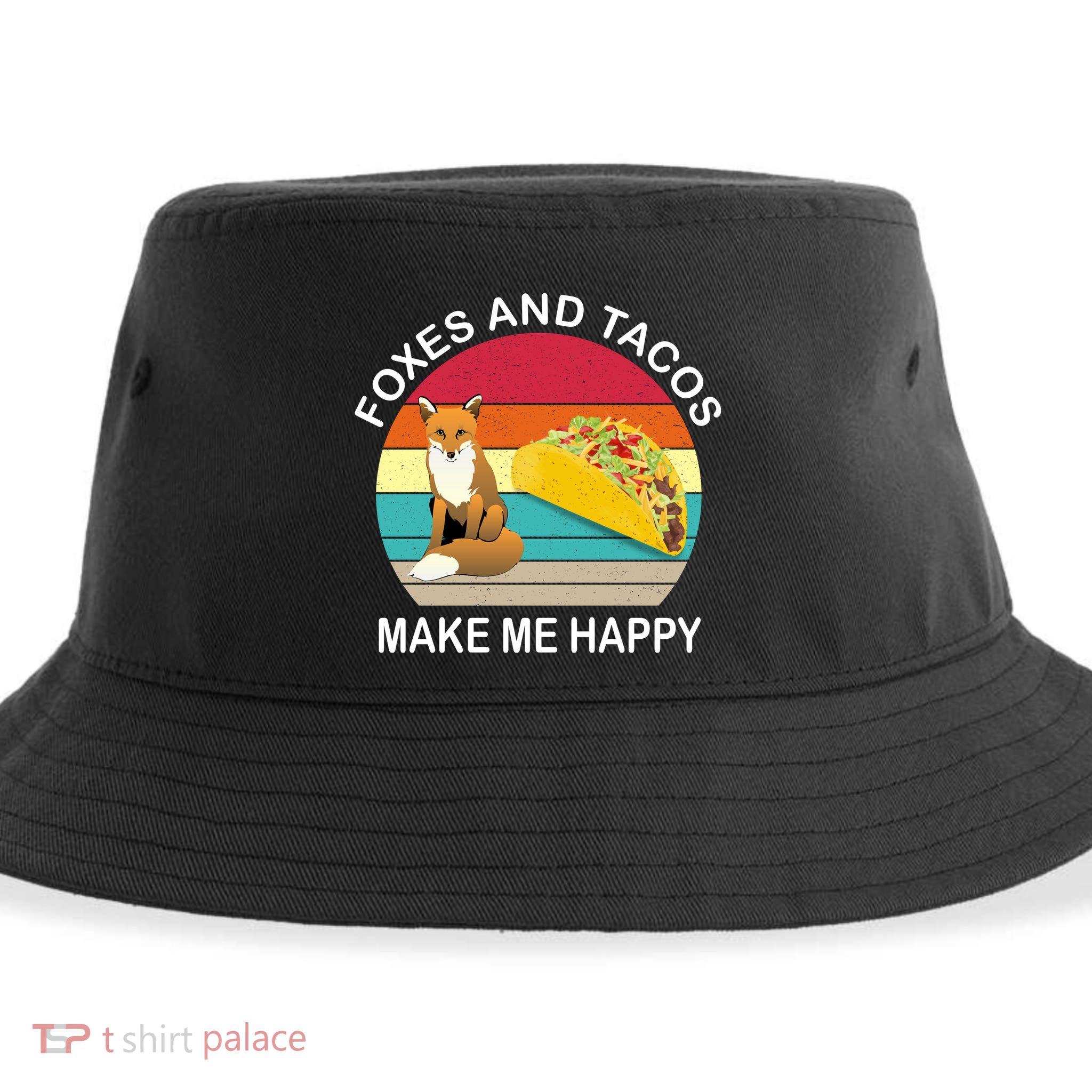 Foxes And Tacos Make Me Happy Retro Sunset Sustainable Bucket Hat