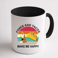 Foxes And Tacos Make Me Happy Retro Sunset Mug