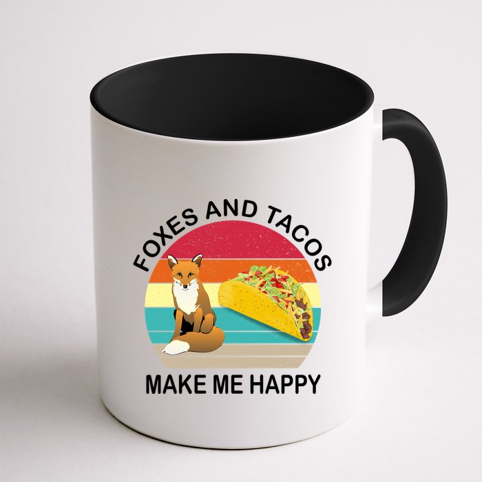 Foxes And Tacos Make Me Happy Retro Sunset Mug