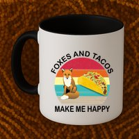 Foxes And Tacos Make Me Happy Retro Sunset Mug