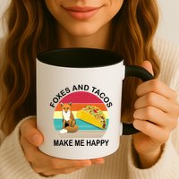 Foxes And Tacos Make Me Happy Retro Sunset Mug