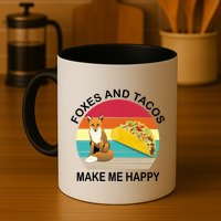 Foxes And Tacos Make Me Happy Retro Sunset Mug