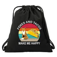 Foxes And Tacos Make Me Happy Retro Sunset Drawstring Bag