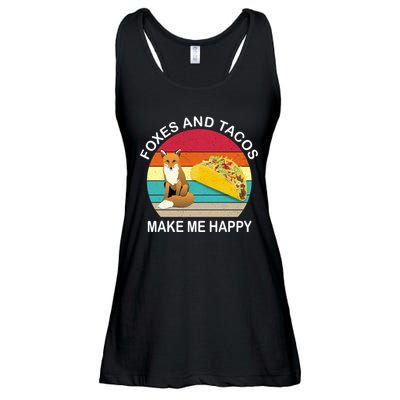 Foxes And Tacos Make Me Happy Retro Sunset Ladies Essential Flowy Tank