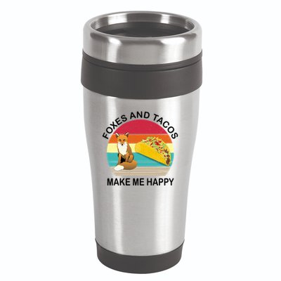 Foxes And Tacos Make Me Happy Retro Sunset 16oz Travel Tumbler