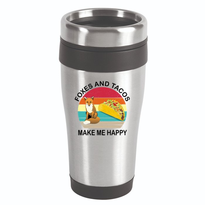 Foxes And Tacos Make Me Happy Retro Sunset 16oz Travel Tumbler