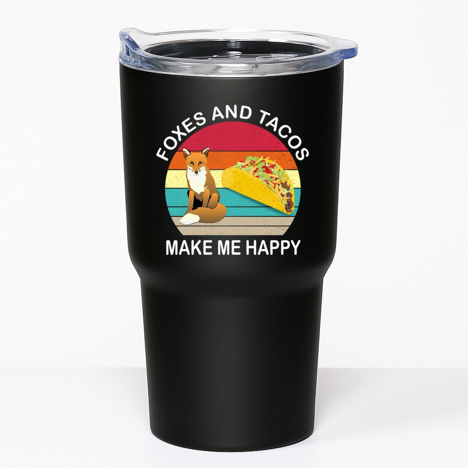 Foxes And Tacos Make Me Happy Retro Sunset Tumbler