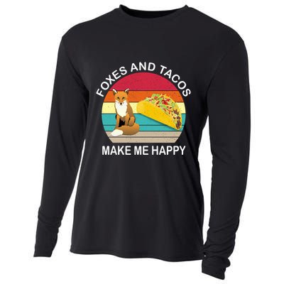 Foxes And Tacos Make Me Happy Retro Sunset Cooling Performance Long Sleeve Crew