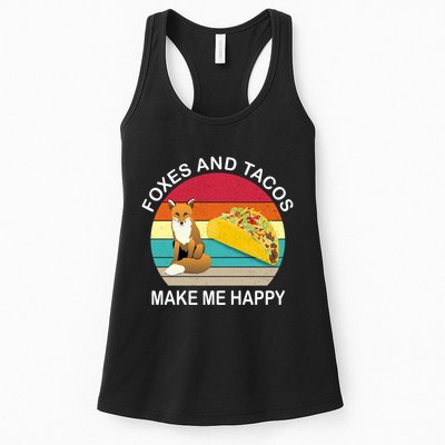 Foxes And Tacos Make Me Happy Retro Sunset Womens Tank Top