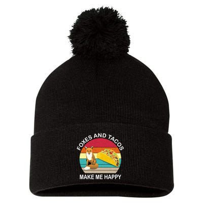 Foxes And Tacos Make Me Happy Retro Sunset Pom Pom 12in Knit Beanie