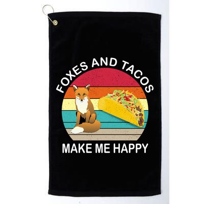 Foxes And Tacos Make Me Happy Retro Sunset Golf Towel