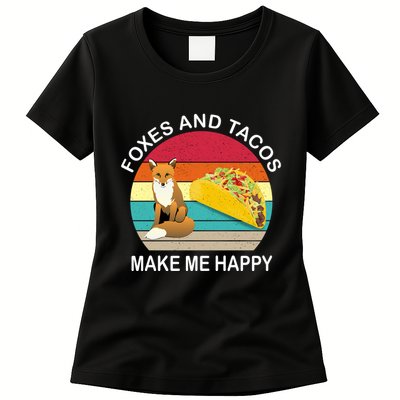 Foxes And Tacos Make Me Happy Retro Sunset Womens T-Shirt