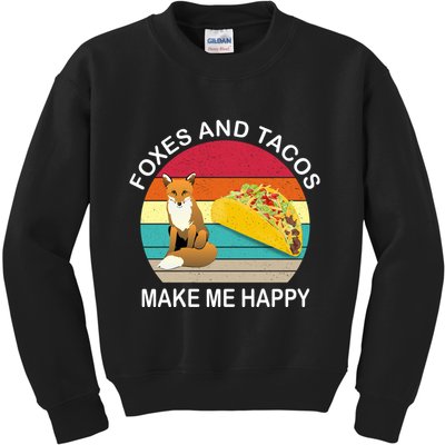 Foxes And Tacos Make Me Happy Retro Sunset Kids Sweatshirt