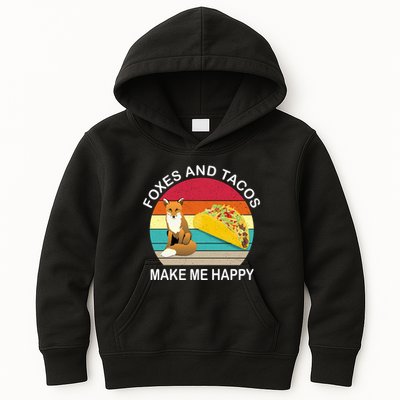 Foxes And Tacos Make Me Happy Retro Sunset Kids Hoodie