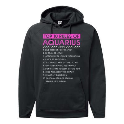 Funny Aquarius Top 10 Rules Of Aquarius Performance Fleece Hoodie