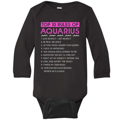 Funny Aquarius Top 10 Rules Of Aquarius Baby Long Sleeve Bodysuit