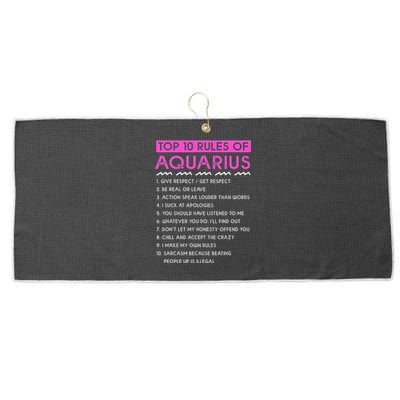 Funny Aquarius Top 10 Rules Of Aquarius Large Microfiber Waffle Golf Towel