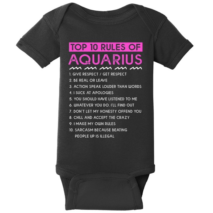 Funny Aquarius Top 10 Rules Of Aquarius Baby Bodysuit