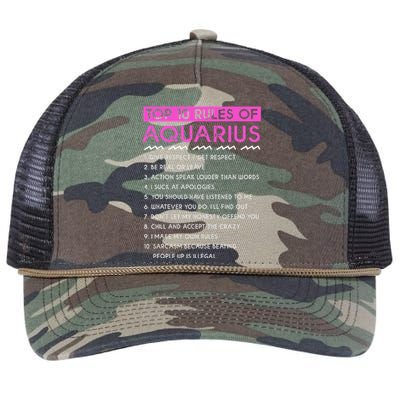 Funny Aquarius Top 10 Rules Of Aquarius Retro Rope Trucker Hat Cap