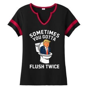 Funny Anti Trump Sometimes You Gotta Flush Twice Ladies Halftime Notch Neck Tee