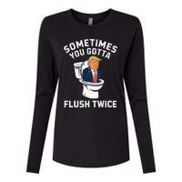 Funny Anti Trump Sometimes You Gotta Flush Twice Womens Cotton Relaxed Long Sleeve T-Shirt